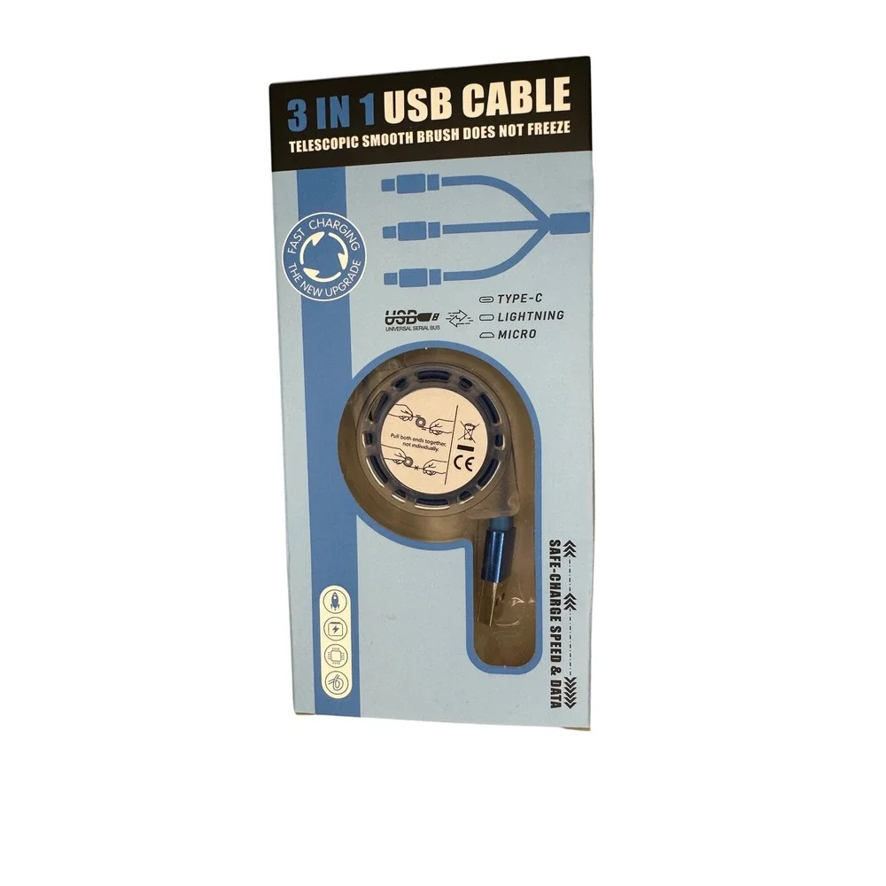 3 in 1 usb cable telescopic TYPE C,‎ LTN , MICRO NEW